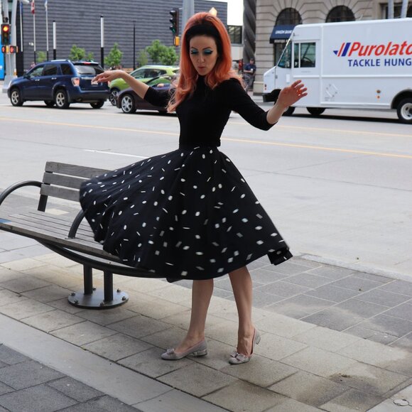 50s black and white swing skirt - Picture 1 of 11